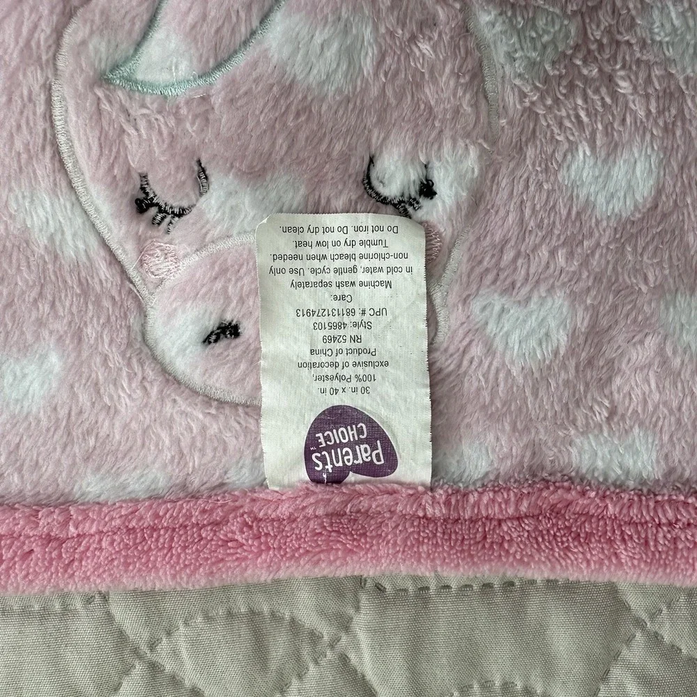 Parents Choice Baby Blanket Unicorn Heart Pink White Security Lovey Plush Sherpa